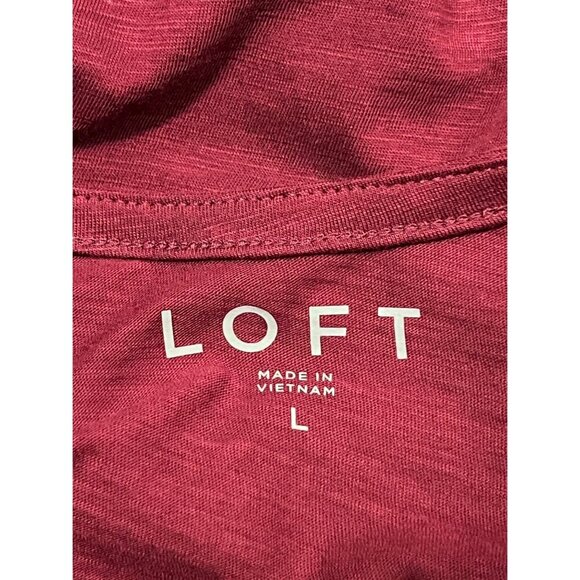 Loft Womens Burgundy Top Striped Balloon Sleeve Tie Back Long Sleeve Stripe New - Picture 6 of 8